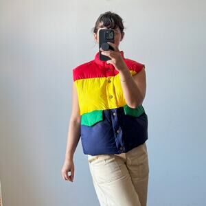 MOTHER NWT The Pillow Talk Tri Color Puffer Vest in Building Block